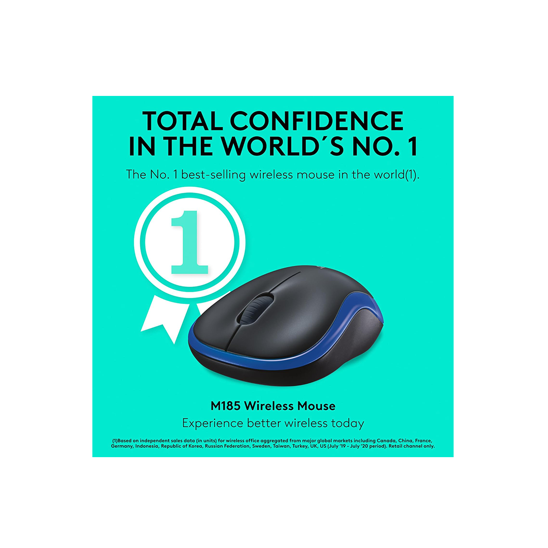 Logitech M185 Wireless Mouse - Blue in Qatar Logitech M185 Wireless Mouse - Blue in Qatar